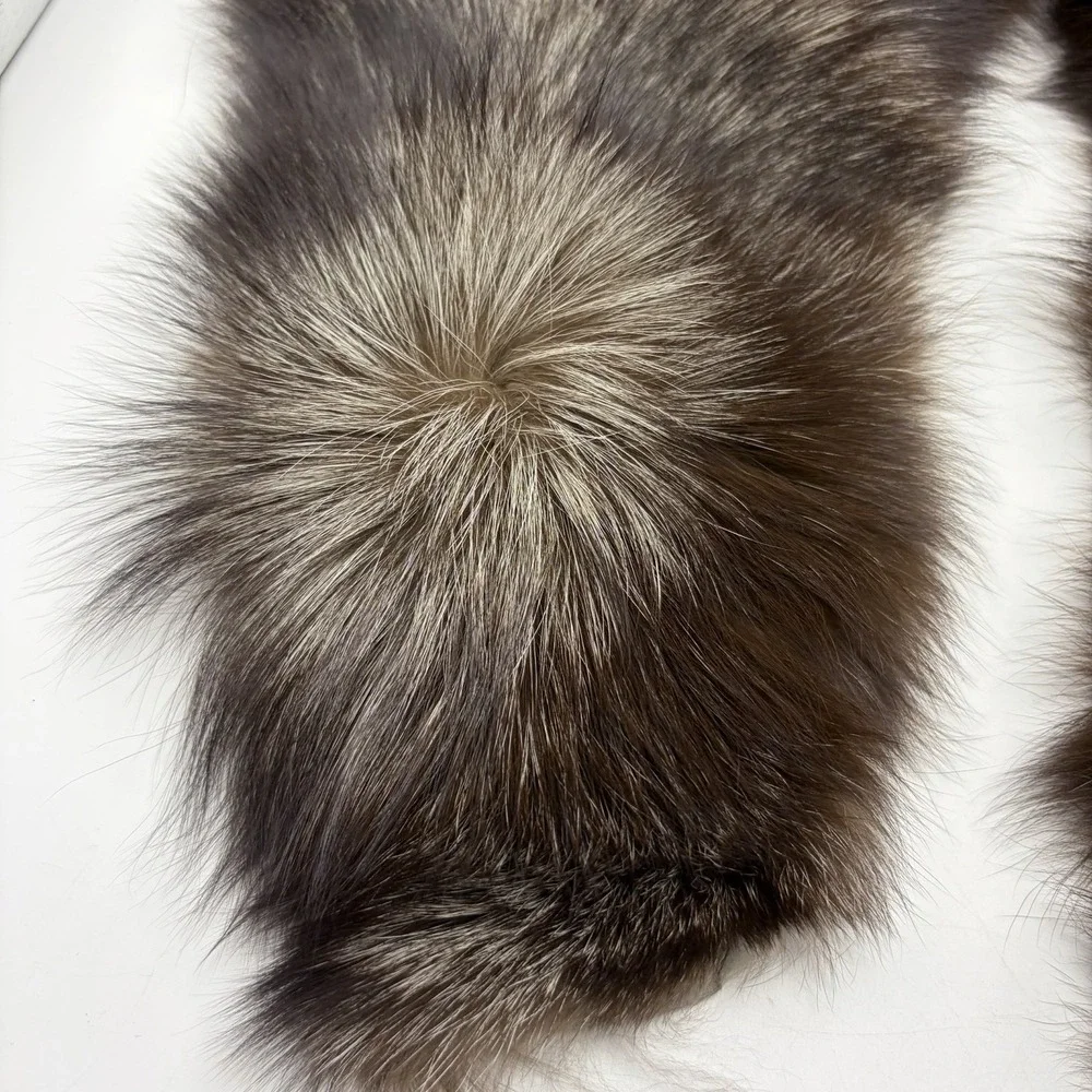Vintage Silver Fox Fur Thick Collar Scarf Dark Silver Russian USSR
